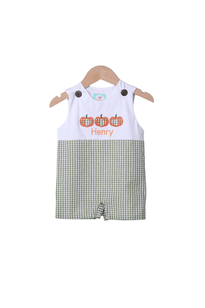 The Smocked Flamingo Children's Clothing Applique Pumpkin Green Seersucker Jon Jon