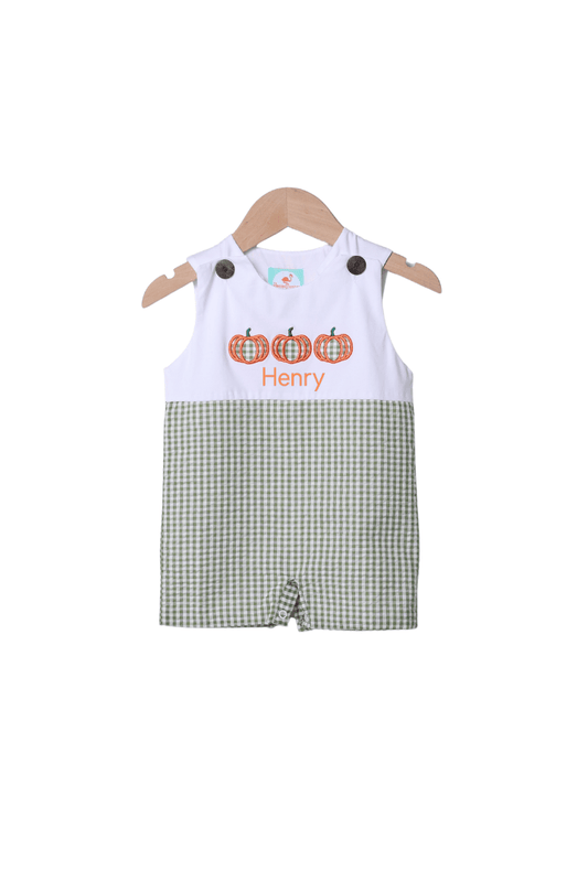 The Smocked Flamingo Children's Clothing Applique Pumpkin Green Seersucker Jon Jon