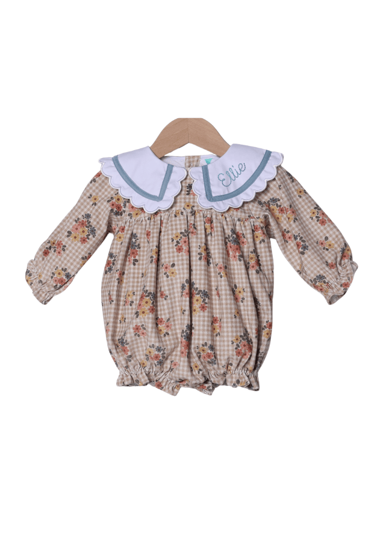 The Smocked Flamingo Children's Clothing Autumn Floral Corduroy Scallop Bubble