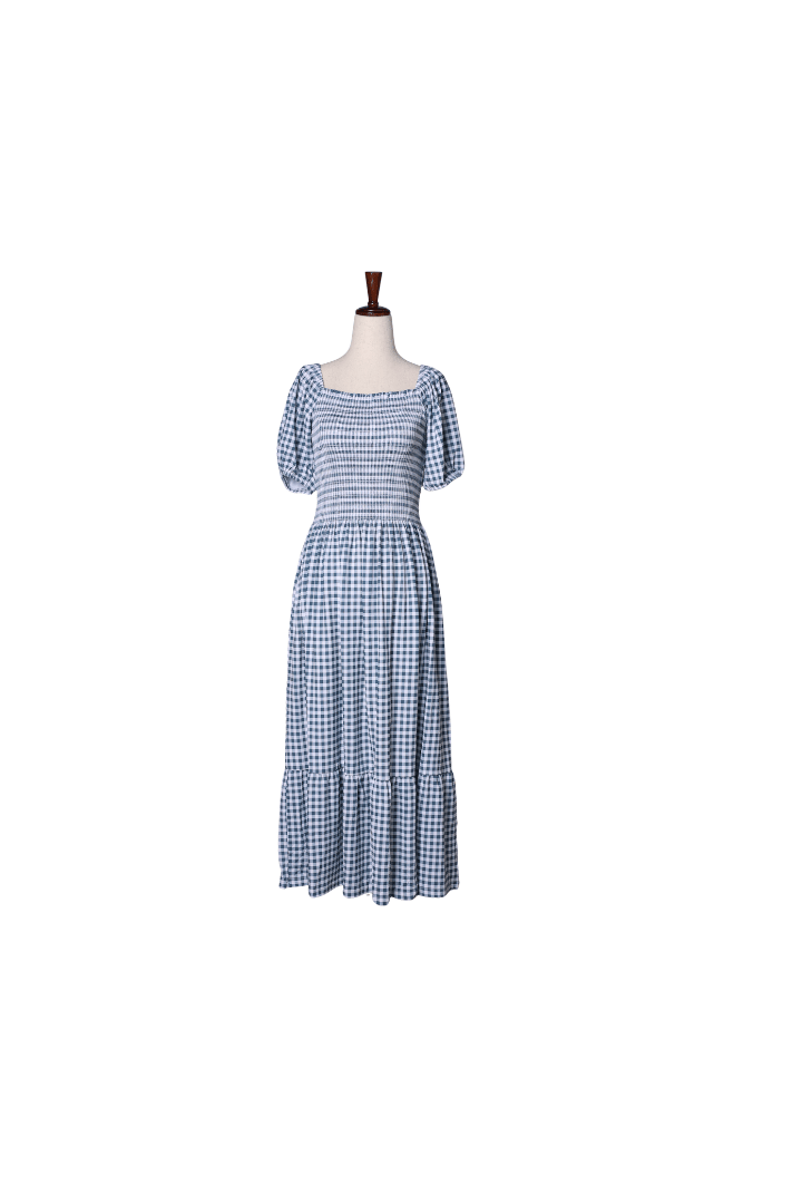 The Smocked Flamingo Children's Clothing Blue Stone Gingham Mom Dress