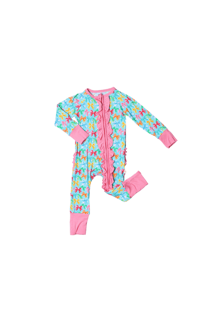 The Smocked Flamingo Children's Clothing Colorful Bows Zippy Pajamas