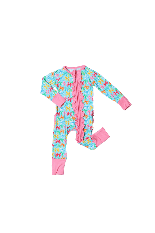 The Smocked Flamingo Children's Clothing Colorful Bows Zippy Pajamas