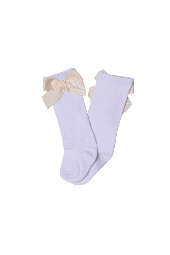 The Smocked Flamingo Children's Clothing Cream Bow Socks