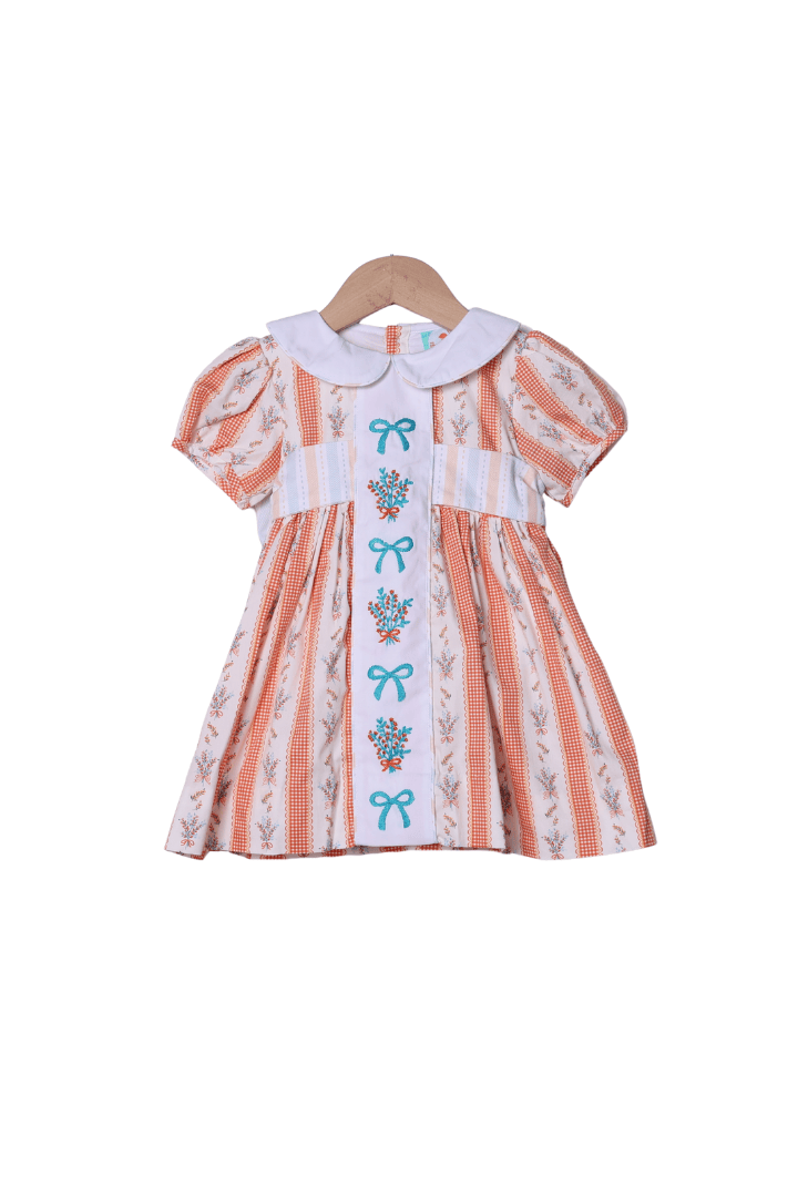 The Smocked Flamingo Children's Clothing Embroidered Fall Floral Bow Dress