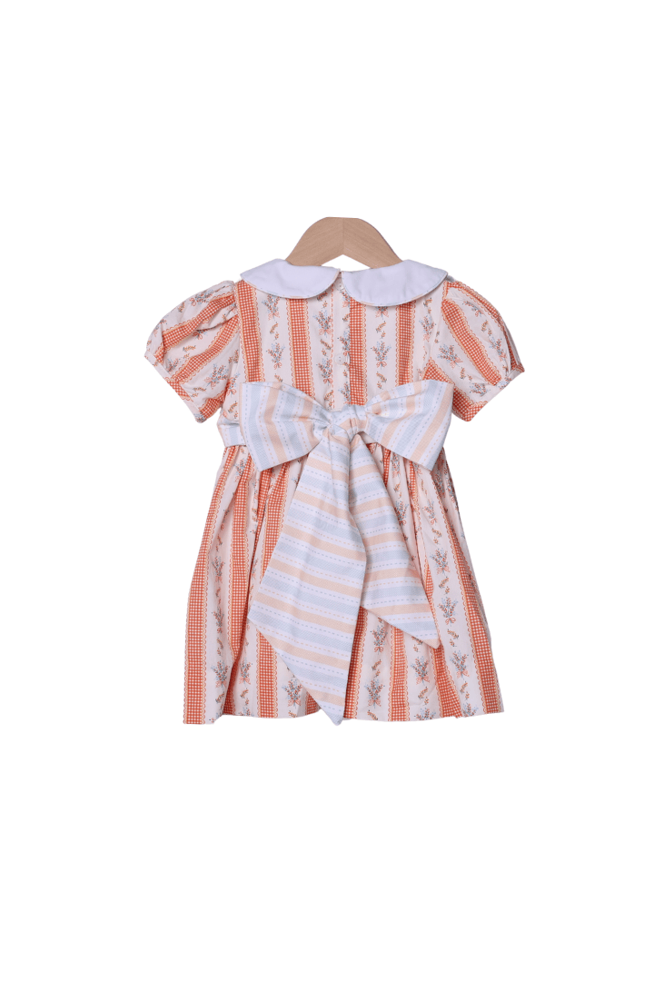 The Smocked Flamingo Children's Clothing Embroidered Fall Floral Bow Dress