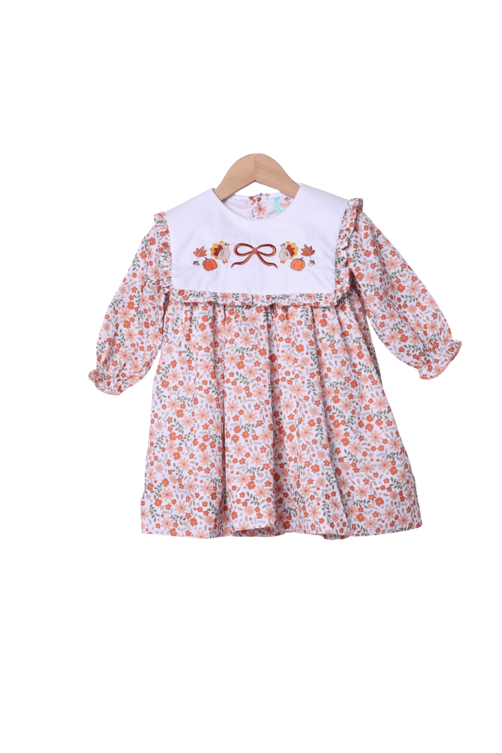The Smocked Flamingo Children's Clothing Embroidered Harvest Floral Dress