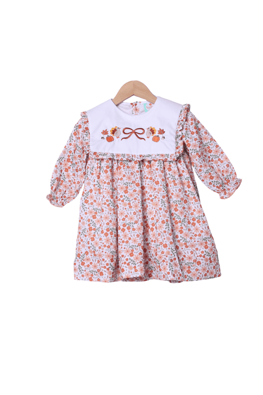 The Smocked Flamingo Children's Clothing Embroidered Harvest Floral Dress