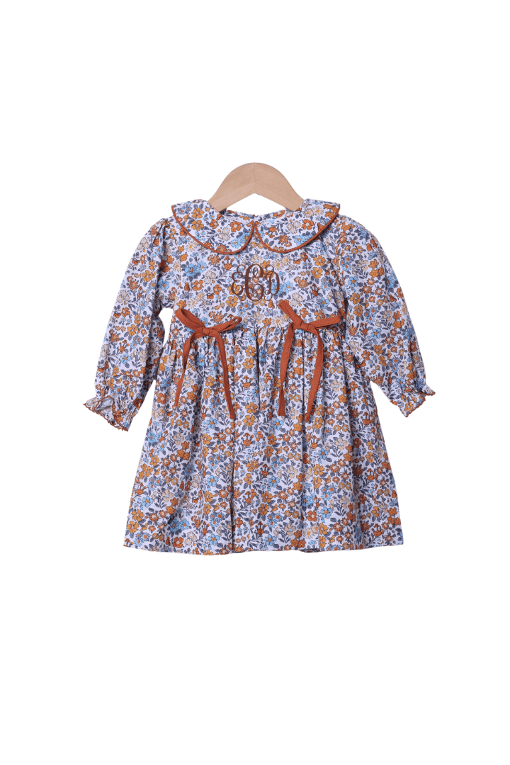 The Smocked Flamingo Children's Clothing Fall Floral Bow Dress