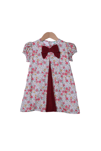 The Smocked Flamingo Children's Clothing Fall Floral Corduroy Bow Dress