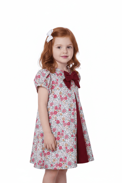 The Smocked Flamingo Children's Clothing Fall Floral Corduroy Bow Dress