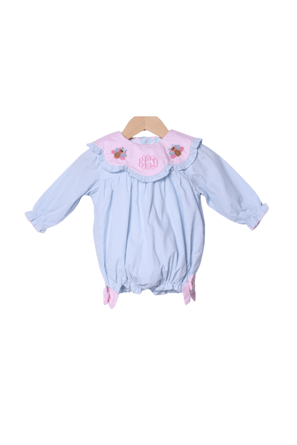 The Smocked Flamingo Children's Clothing French Knot Turkey Blue Gingham Bow Bubble