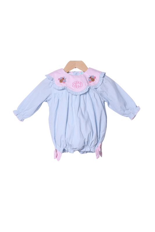 The Smocked Flamingo Children's Clothing French Knot Turkey Blue Gingham Bow Bubble