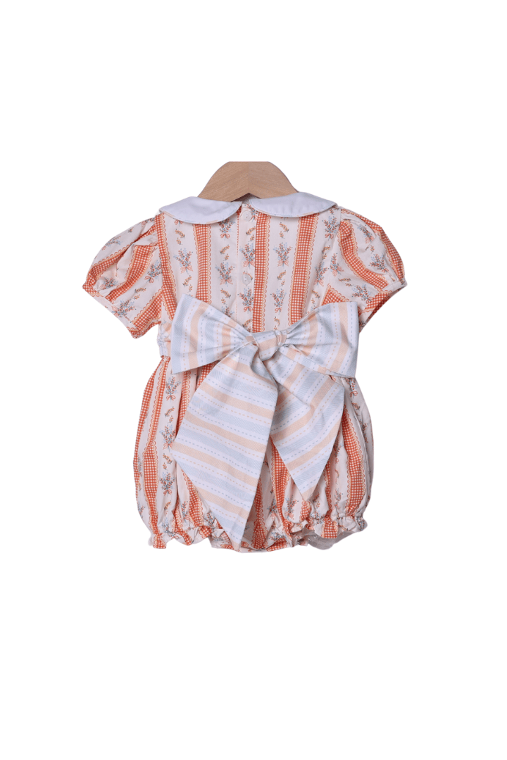 The Smocked Flamingo Children's Clothing Hand Embroidered Fall Floral Bow Bubble