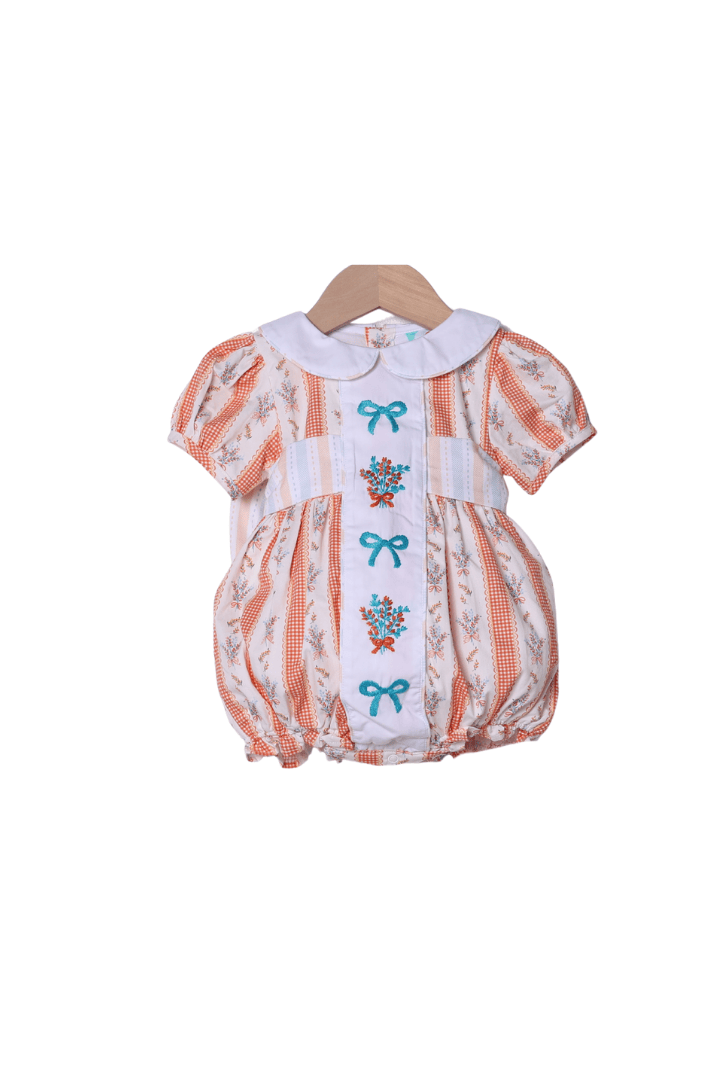 The Smocked Flamingo Children's Clothing Hand Embroidered Fall Floral Bow Bubble