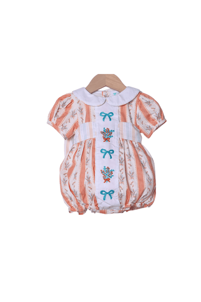 The Smocked Flamingo Children's Clothing Hand Embroidered Fall Floral Bow Bubble