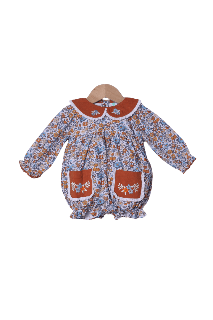 The Smocked Flamingo Children's Clothing Hand Embroidered Fall Floral Bubble