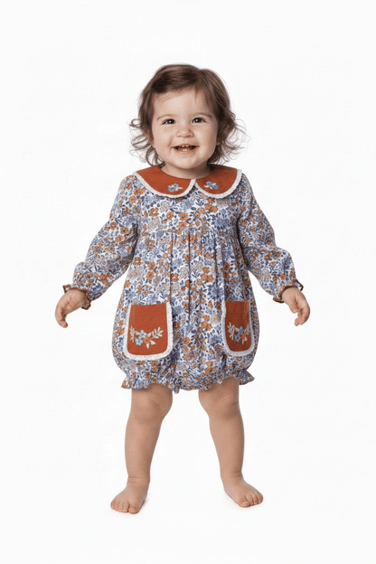 The Smocked Flamingo Children's Clothing Hand Embroidered Fall Floral Bubble