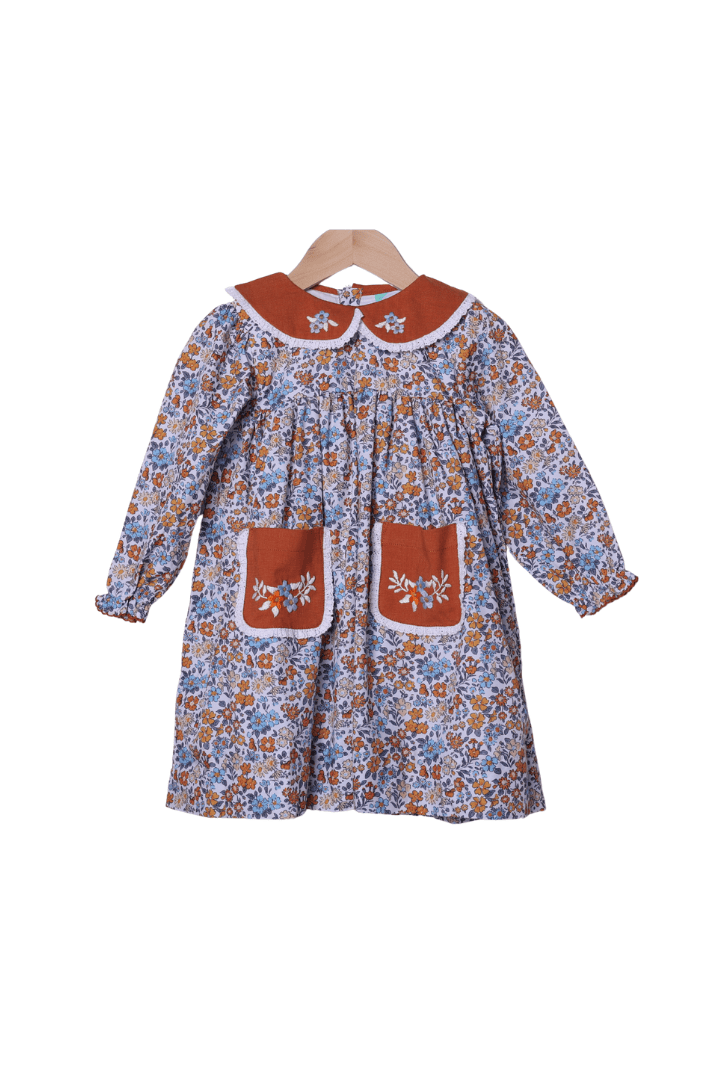 The Smocked Flamingo Children's Clothing Hand Embroidered Fall Floral Dress