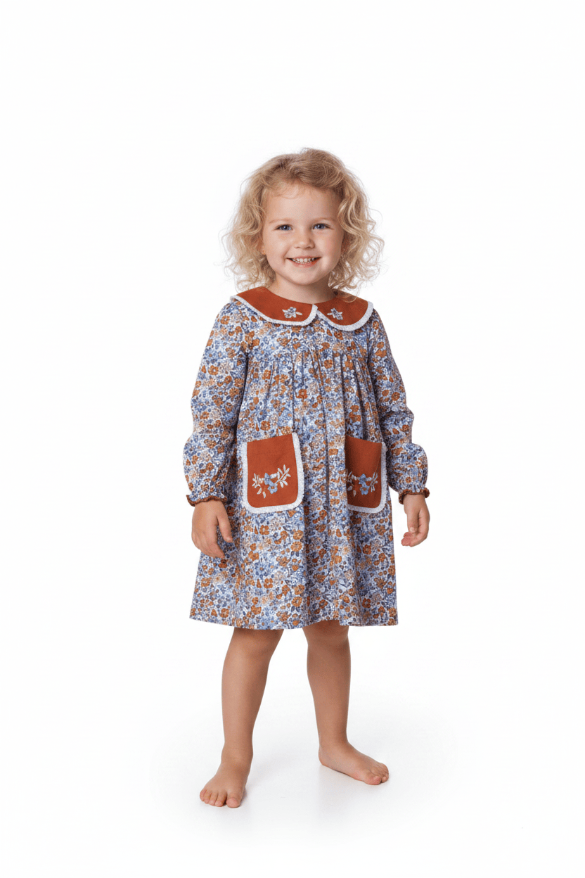 The Smocked Flamingo Children's Clothing Hand Embroidered Fall Floral Dress