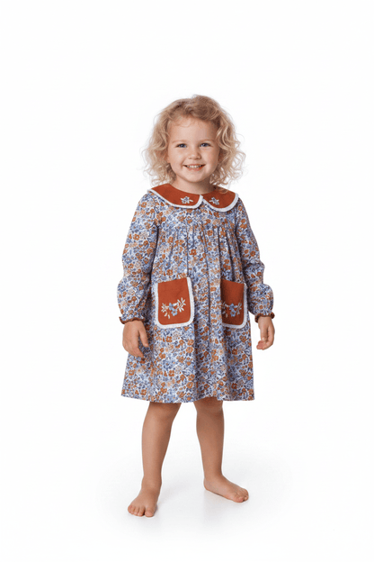 The Smocked Flamingo Children's Clothing Hand Embroidered Fall Floral Dress