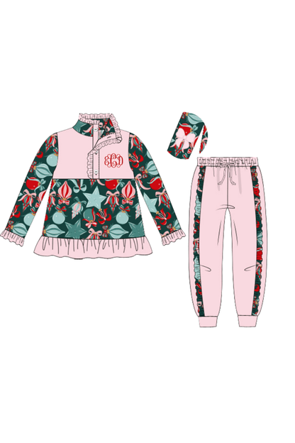 The Smocked Flamingo Children's Clothing Holiday Ornaments Pink Jogger Set