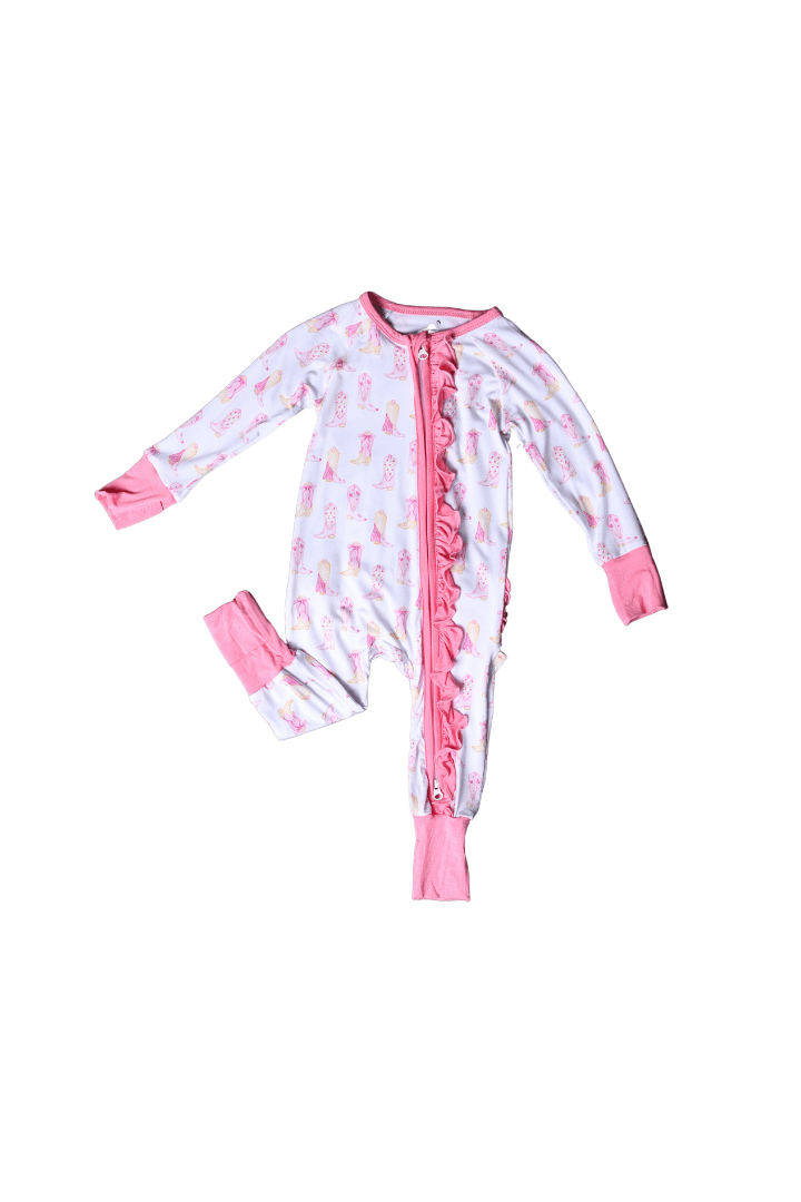 The Smocked Flamingo Children's Clothing Pink Cowgirl Boots Bamboo Zippy