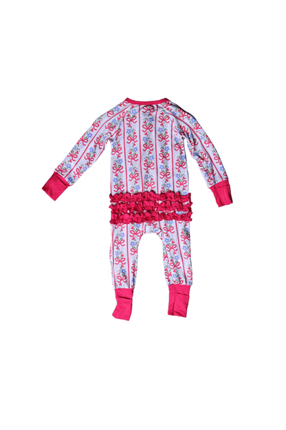 The Smocked Flamingo Children's Clothing Pink Floral Ruffle Bow Bamboo Zippy