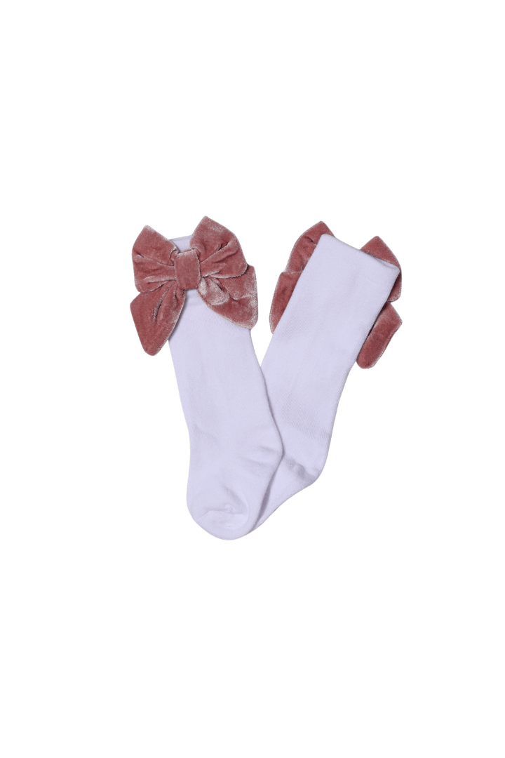 The Smocked Flamingo Children's Clothing Pink Velvet Bow Socks