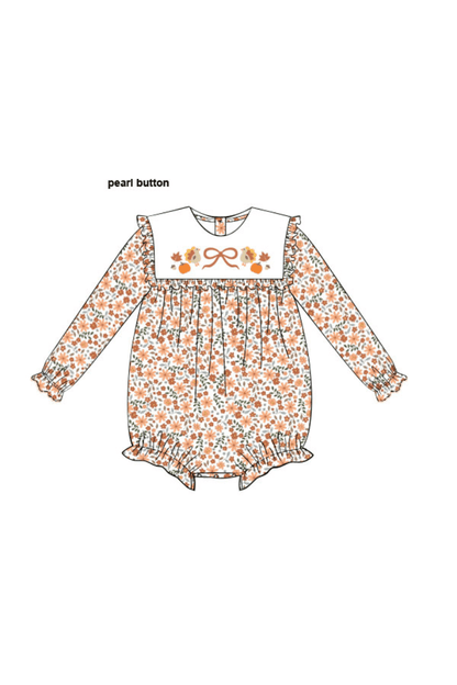 The Smocked Flamingo Children's Clothing Pre-Order Embroidered Harvest Floral Bubble