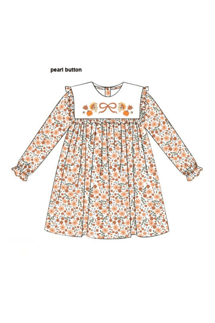 The Smocked Flamingo Children's Clothing Pre-Order Embroidered Harvest Floral Dress