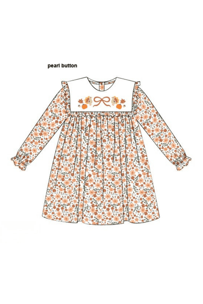 The Smocked Flamingo Children's Clothing Pre-Order Embroidered Harvest Floral Dress