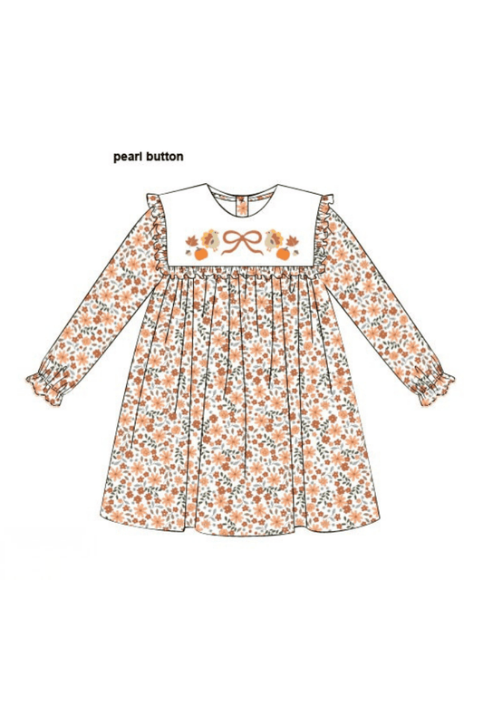 The Smocked Flamingo Children's Clothing Pre-Order Embroidered Harvest Floral Dress