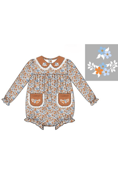 The Smocked Flamingo Children's Clothing Pre-Order Hand Embroidered Fall Floral Bubble