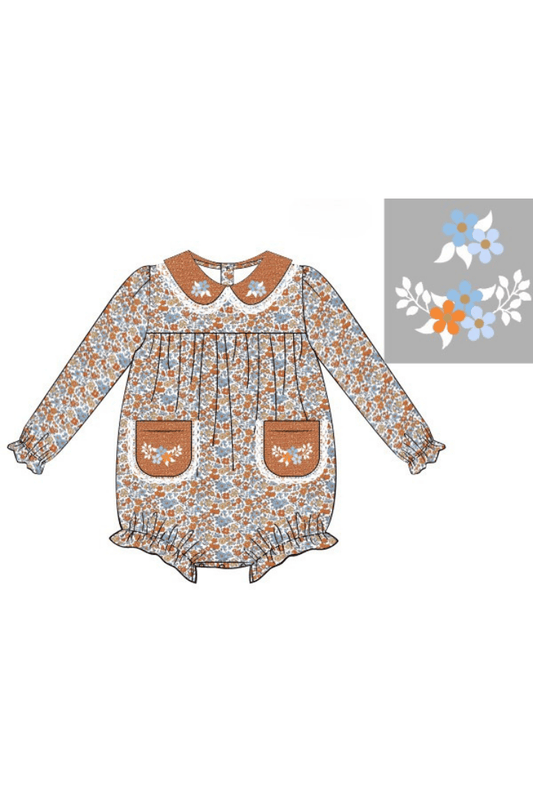 The Smocked Flamingo Children's Clothing Pre-Order Hand Embroidered Fall Floral Bubble