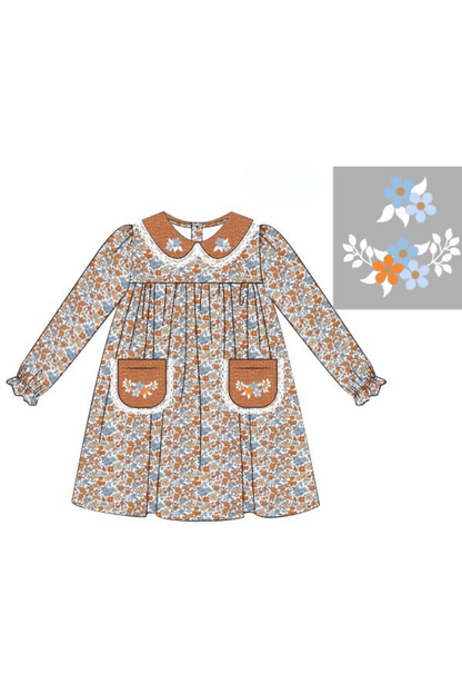 The Smocked Flamingo Children's Clothing Pre-Order Hand Embroidered Fall Floral Dress