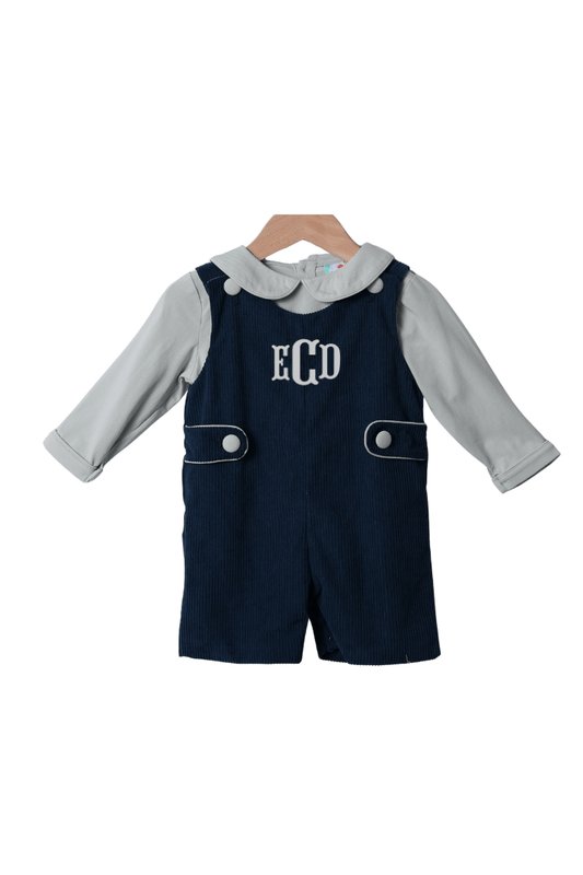 The Smocked Flamingo Children's Clothing Pre-Order Navy Corduroy 2 Piece Jon Jon Set