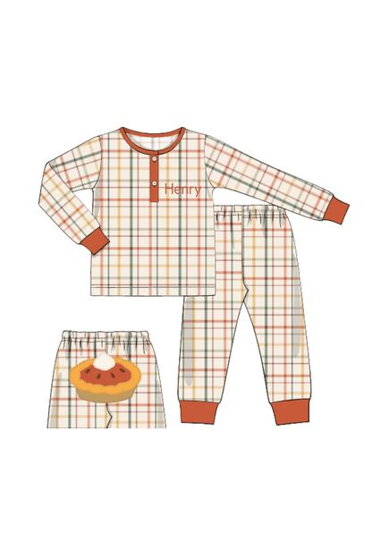 The Smocked Flamingo Children's Clothing Pre-Order Pumpkin Pie Plaid Lounge Set