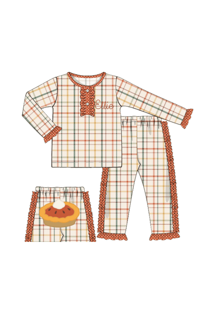 The Smocked Flamingo Children's Clothing Pre-Order Pumpkin Pie Plaid Ruffle Lounge Set