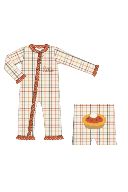 The Smocked Flamingo Children's Clothing Pre-Order Pumpkin Pie Plaid Ruffle Zippy
