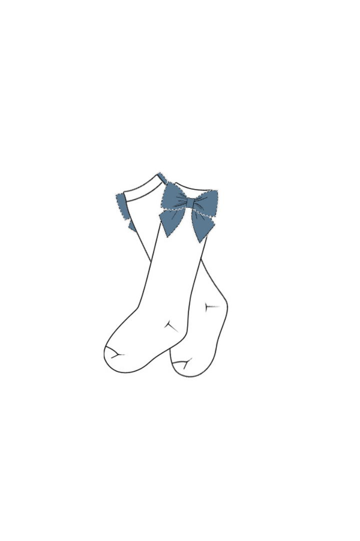 The Smocked Flamingo Children's Clothing Pre-Order Stone Blue Bow Socks
