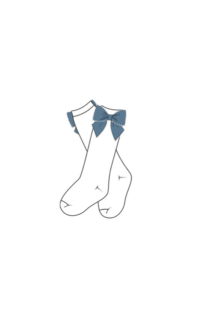 The Smocked Flamingo Children's Clothing Pre-Order Stone Blue Bow Socks