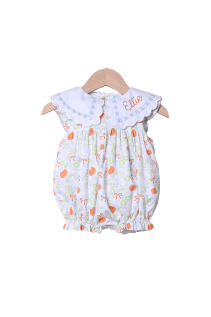 The Smocked Flamingo Children's Clothing Pumpkin and Bows Flutter Sleeve Bubble