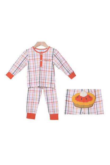 The Smocked Flamingo Children's Clothing Pumpkin Pie Plaid Lounge Set