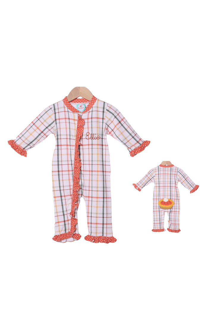 The Smocked Flamingo Children's Clothing Pumpkin Pie Plaid Ruffle Zippy