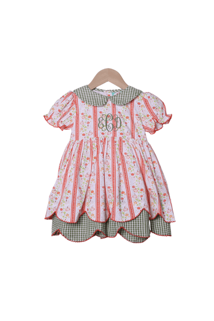 The Smocked Flamingo Children's Clothing Pumpkin Trellis Green Seersucker Scalloped Dress
