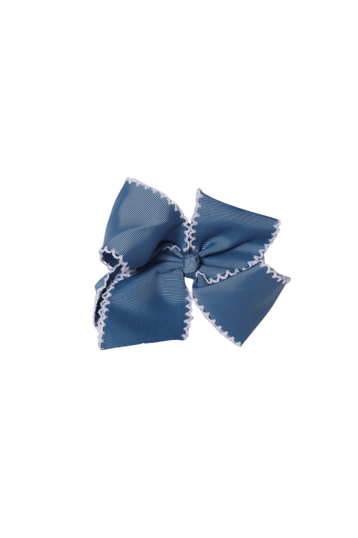 The Smocked Flamingo Children's Clothing Scalloped Edge Grosgrain Stone Blue Bow