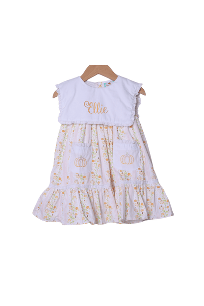 The Smocked Flamingo Children's Clothing Shadow Embroidery Pumpkin Trellis Dress