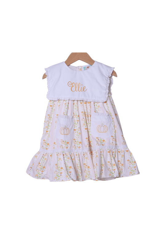 The Smocked Flamingo Children's Clothing Shadow Embroidery Pumpkin Trellis Dress