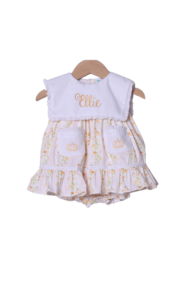 The Smocked Flamingo Children's Clothing Shadow Embroidery Pumpkin Trellis Skirted Bubble
