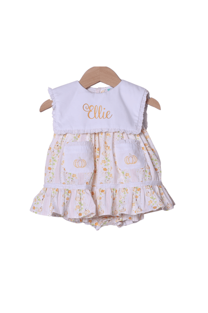 The Smocked Flamingo Children's Clothing Shadow Embroidery Pumpkin Trellis Skirted Bubble